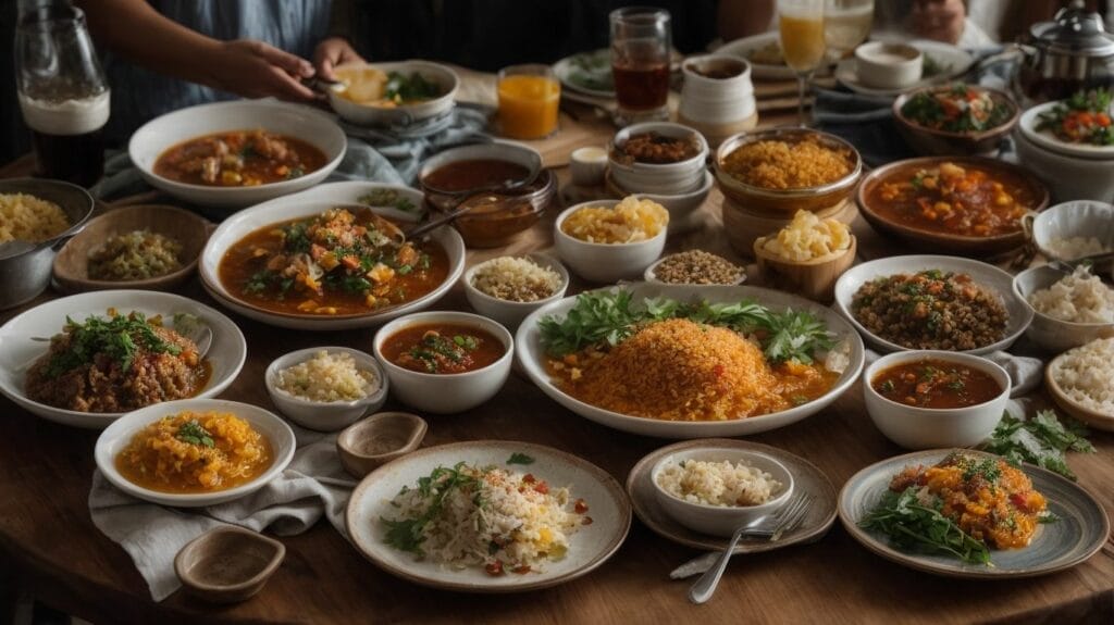 Many bowls of local cuisine on a table at 30A.